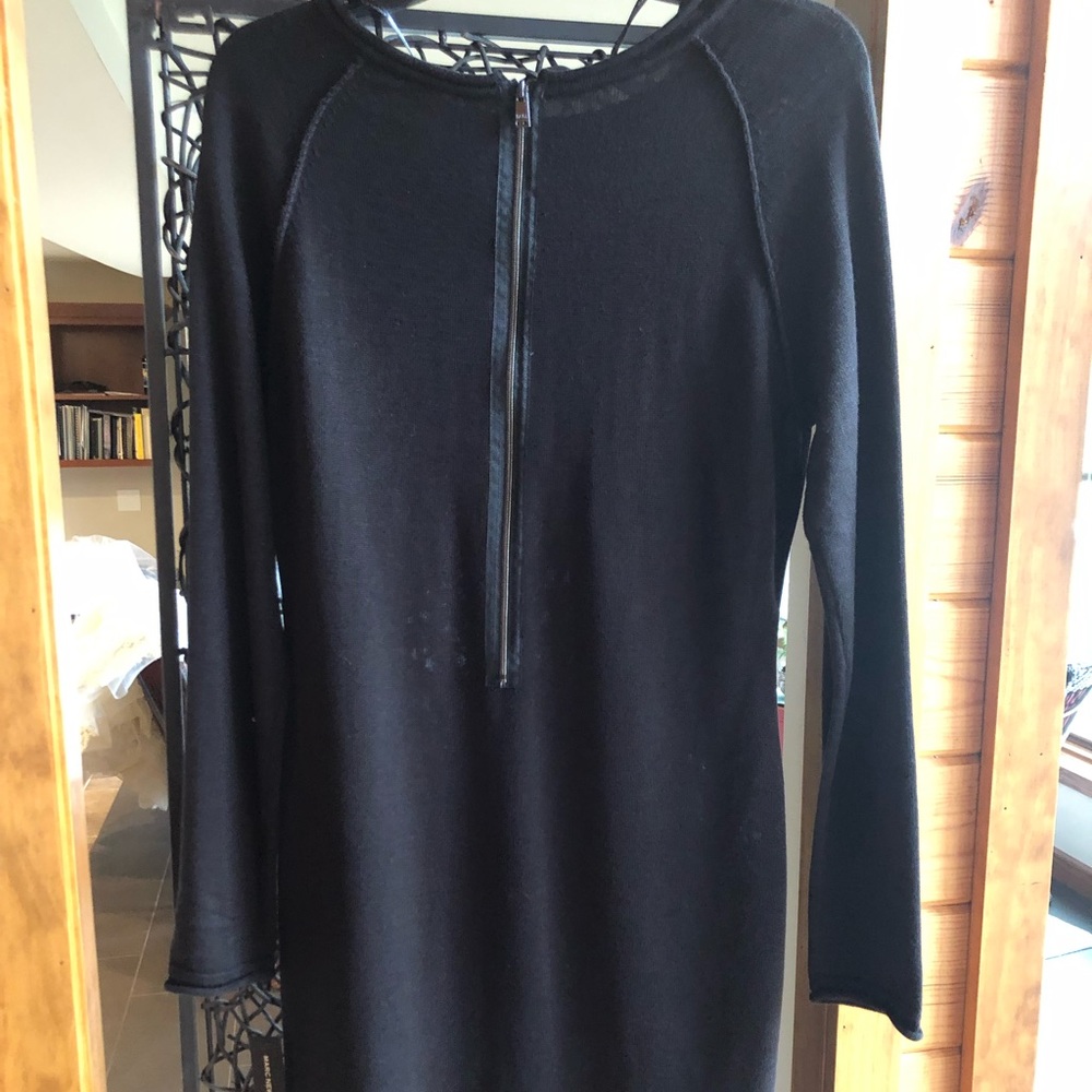 Black sweater dress with exposed zipper